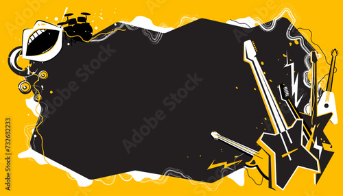 The party music decorated with rock and roll screaming mouth signs on a background design template for a music festival banner or concert poster.