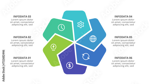 Creative concept for infographic with 6 steps, options, parts or processes. Business data visualization.