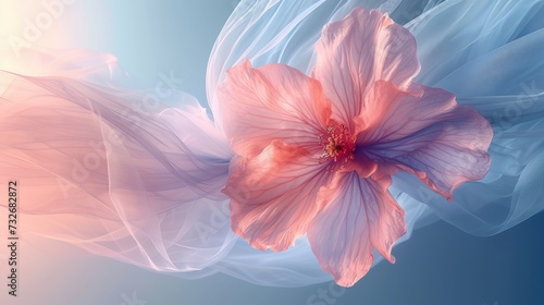 airy soft blue background with a large organza flower © Milena Wi