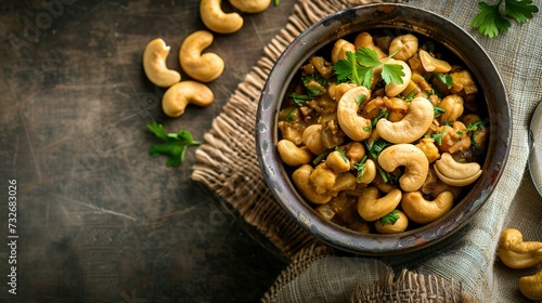 Cashew Curry  Indian kaju masala served in a bowl or pan. selective focus photo