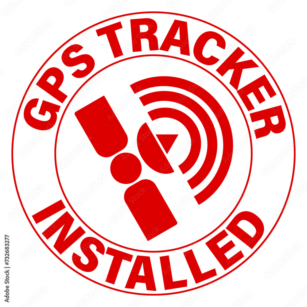 Gps tracker installed. Warning sticker sign anti thieves for vehicle