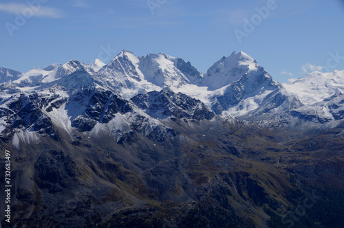 Swiss Alps: Snowmountain-Panorama from Julier in the upper Engadin  | Schweizer Alpen: Bergpanorama vom Julier im Oberengadin photo