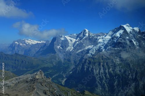 Schilthorn mountain-landscape panorama to Eiger  M  nch and Jungfrau   Schilthorn-Panorama von Eiger  M  nch  Jungfrau
