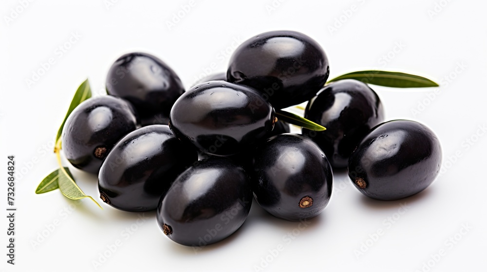 Black pitted olives isolated on white background - obrazy, fototapety, plakaty 