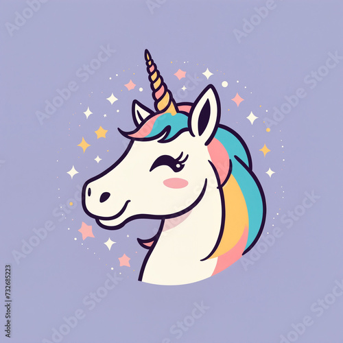 logo vector style icon of a cute unicorn isolated on a solid background, 