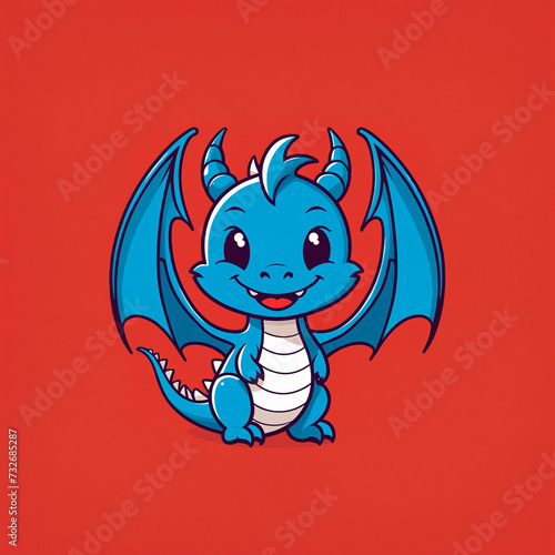 logo vector style icon of a cute dragon isolated on a red background, 