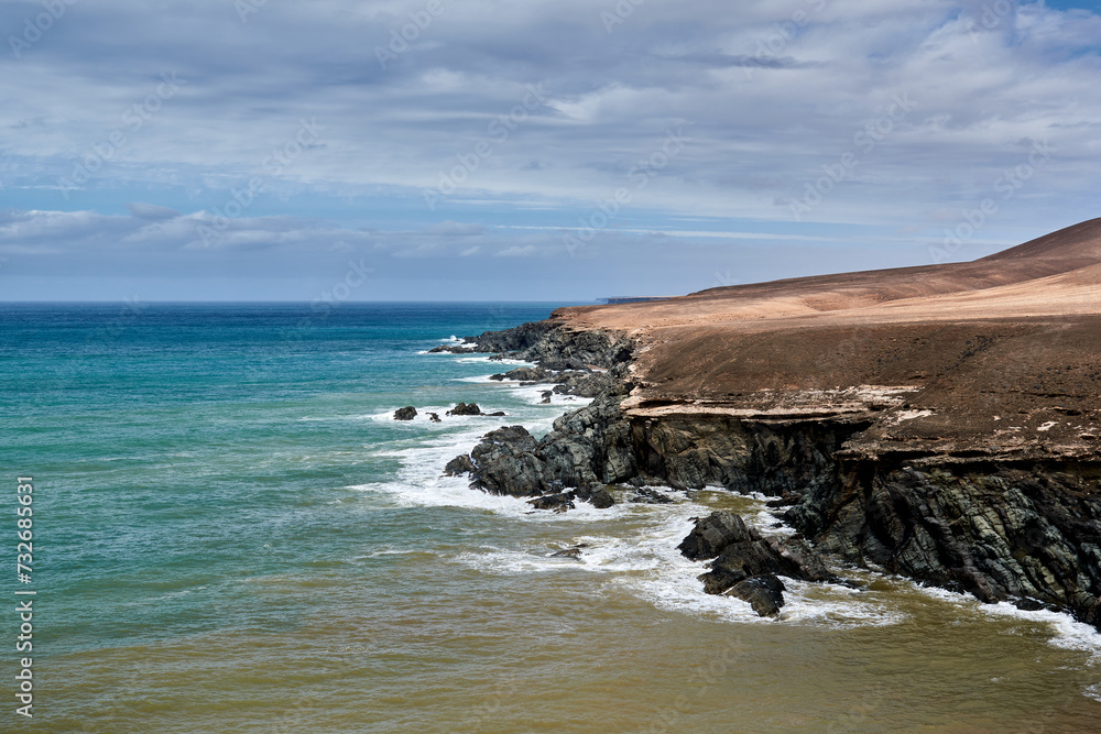 Landscape on the coast of the Atlantic Ocean in Fuerteventura, Spain