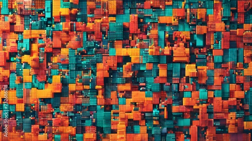Explore the world of pixel art by designing an abstract background using pixelated patterns and vibrant, contrasting colors to create a visually striking and retro-inspired composition © Farhan