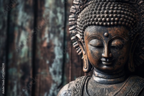 Close up buddha statue in wooden background. © Bulder Creative