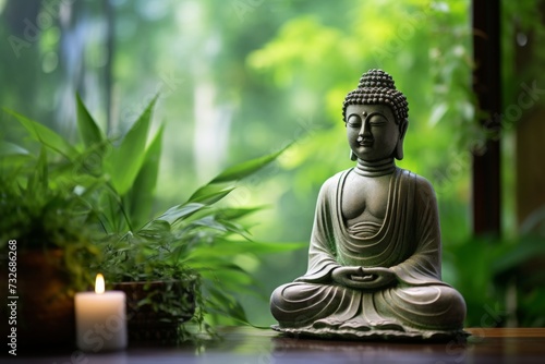 Buddha statue in a green environment 