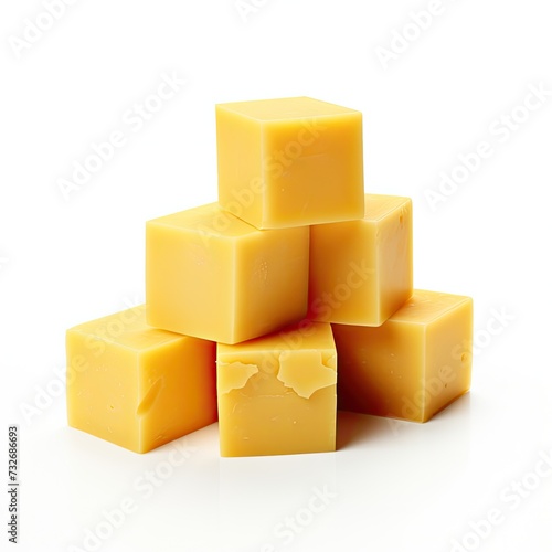 Cheese cubes closeup isolated on white background