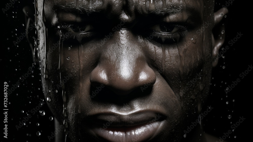 Closed portrait of a man with water drops Closed portrait of a man with water drops