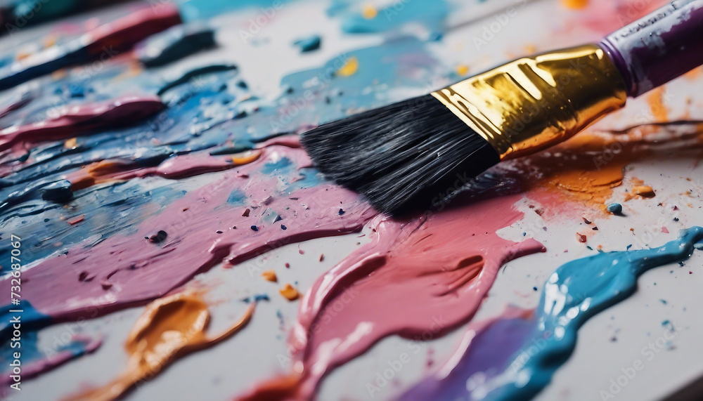 Art in Progress: Man Creating Abstract Masterpiece with Brush on Wall