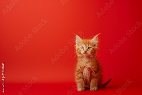 red kitten on the red background