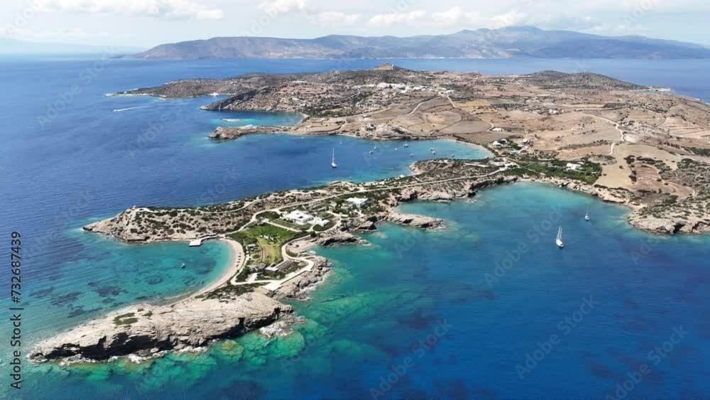 Aerial drone video of beautiful landscape in island of Schoinousa untouched by tourism, Small Cyclades islands, Greece Aerial drone video of beautiful landscape in island of Schoinousa untouched by tourism, Small Cyclades islands, Greece