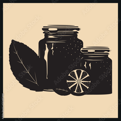 Marmalade Silhouette Art, Orange Jam In Glass Jar Silhouettes Vector Illustration