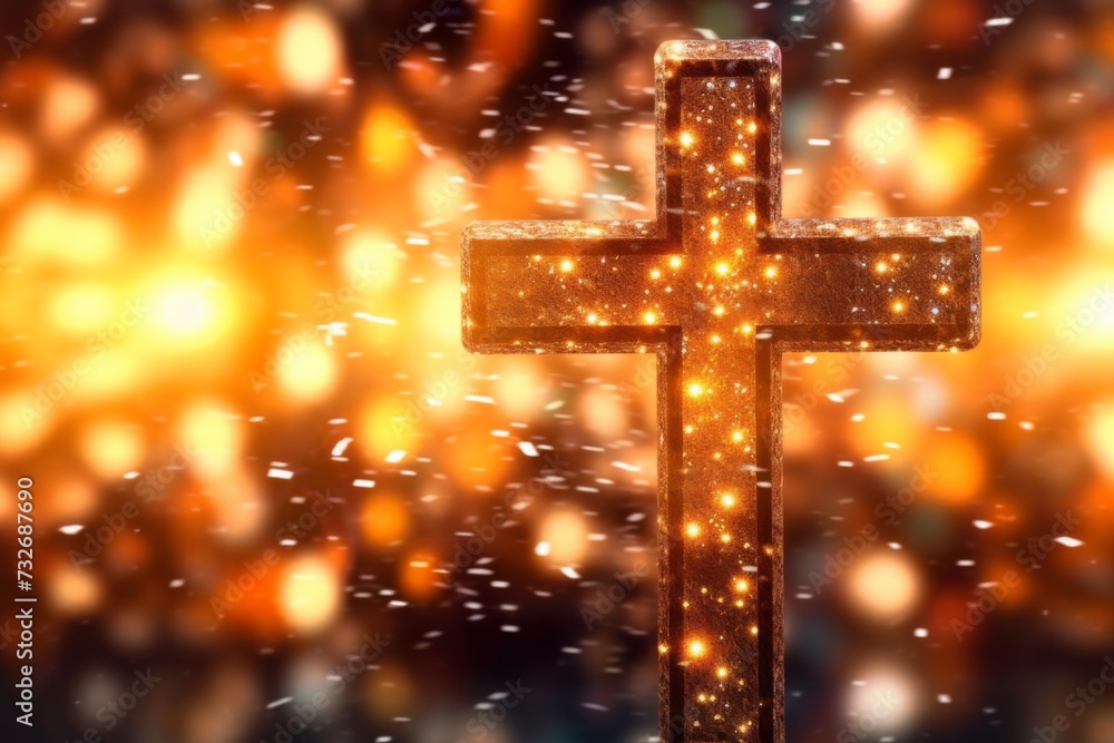 Religious cross with bright illumination Religious cross with bright illumination