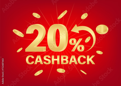 Cash Back or Money Refund. 20% Cash Back Offer for Discount. Online Shopping Concept. Vector Illustration. 