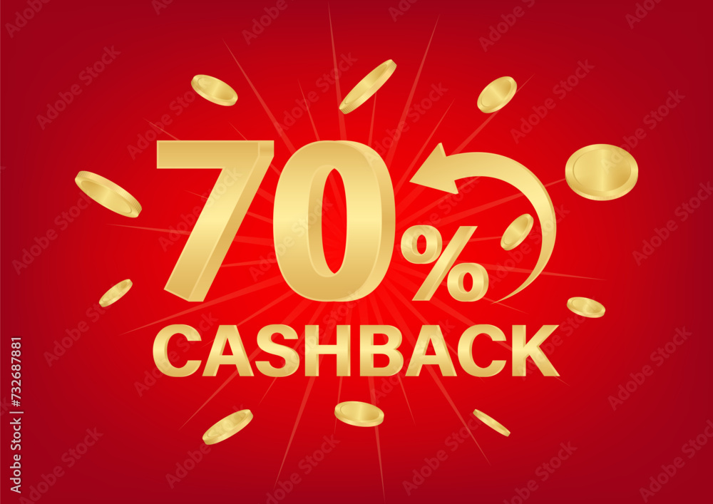 Cash Back or Money Refund. 70% Cash Back Offer for Discount. Online Shopping Concept. Vector Illustration. Cash Back or Money Refund. 70% Cash Back Offer for Discount. Online Shopping Concept. Vector Illustration.