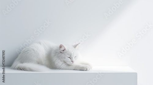 white cat on the white table