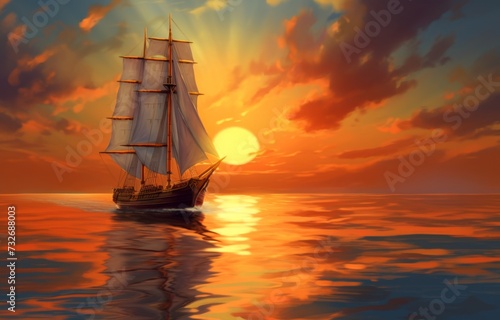 Sunset sailboat on the ocean.