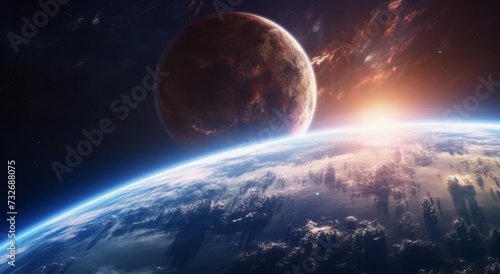The earth and planet in the space