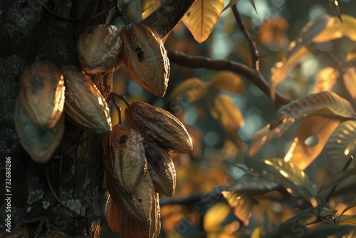 Cocoa beans on a tree
