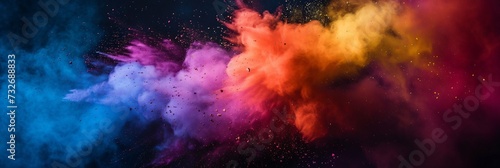 Abstract colorful smoke on a black background. Festival of the color, Phagwah, Holi. Happy holiday concept. Design for banner, header