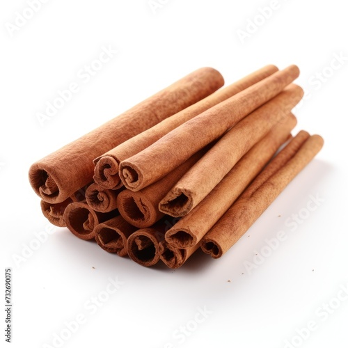Cinnamon sticks closeup isolated on white background