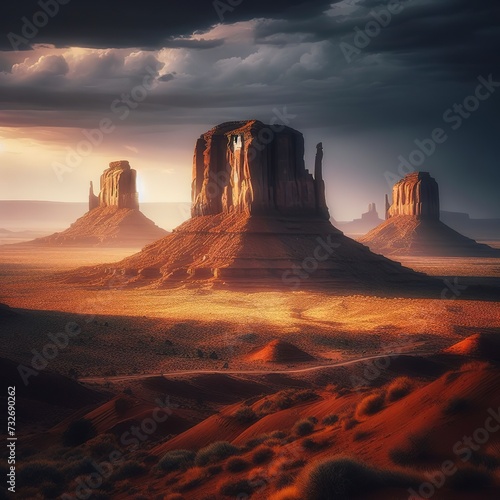 2 Buttes in Shadow in Monument Valley Arizona photo