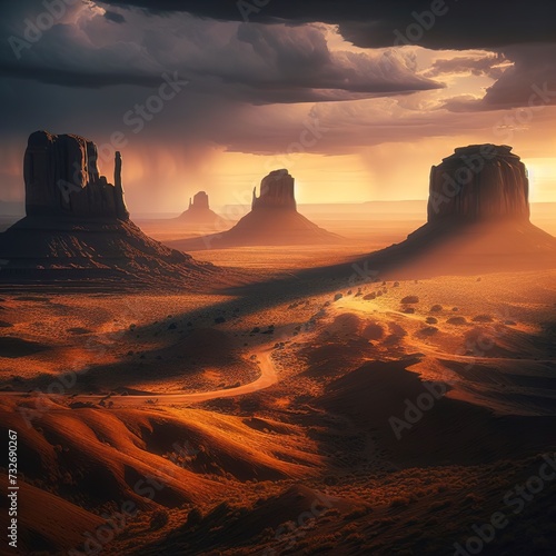 2 Buttes in Shadow in Monument Valley Arizona