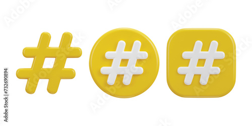 3d hashtag icon vector illustration set