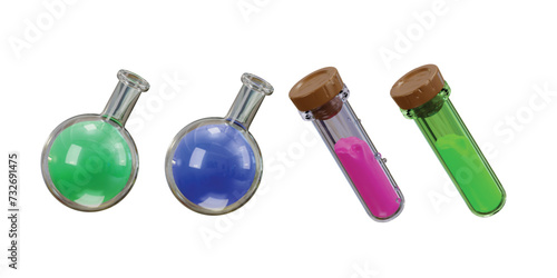 medicine vial chemical flask icon 3d rendering vector illustration set