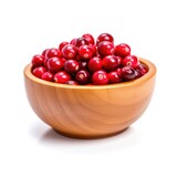 Cranberries in wooden bowl isolated on white background