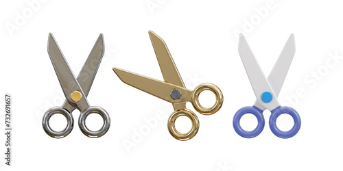 scissors icon 3d rendering vector illustration set