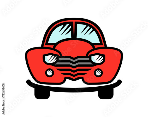 Retro cartoon car graphic design. Car is driving down the road symbol