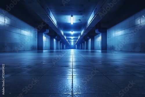 Empty underground background with blue lighting with space for text or product.