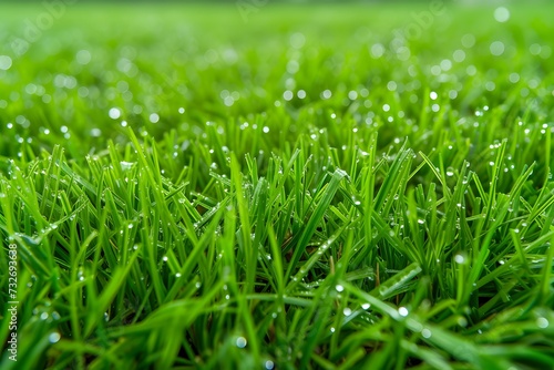 Water drops on green grass, close-up. Nature background.