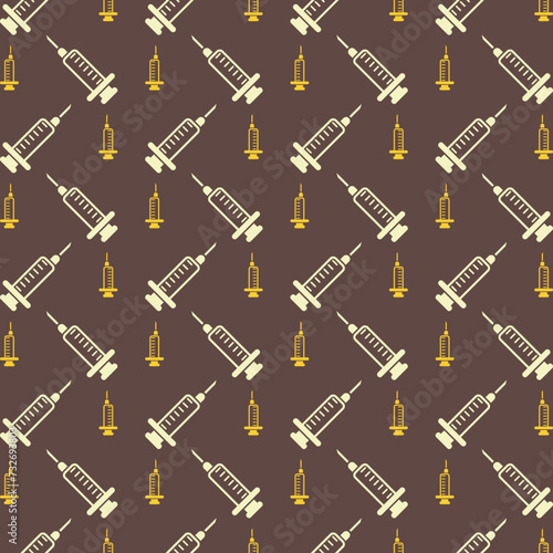 Syringe icon trendy multicolor repeating pattern vector illustration brown background