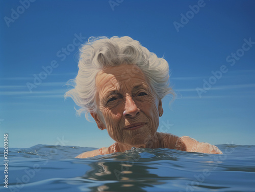 portrait of older woman swimming in lake,  © Johannes