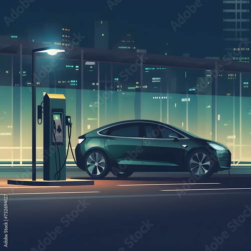electric car plugged into a charging station © wizXart