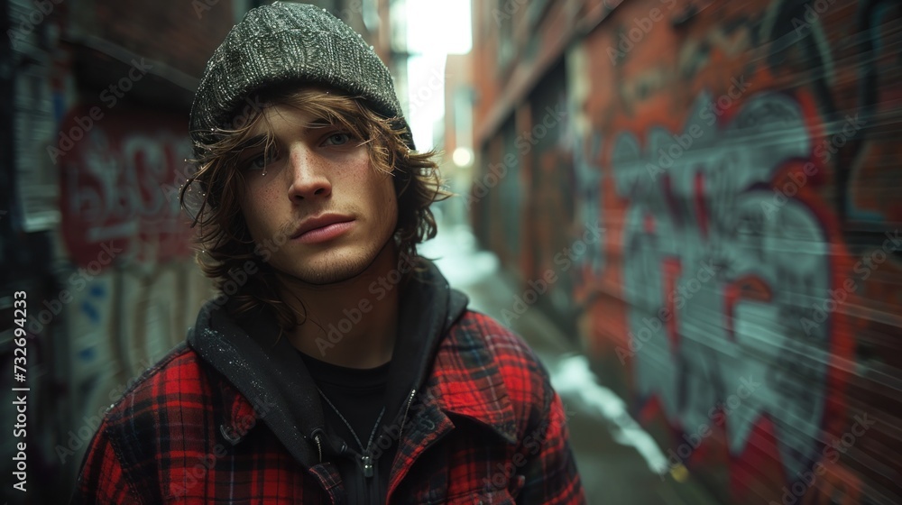 Contemplative Young Man in an Alley