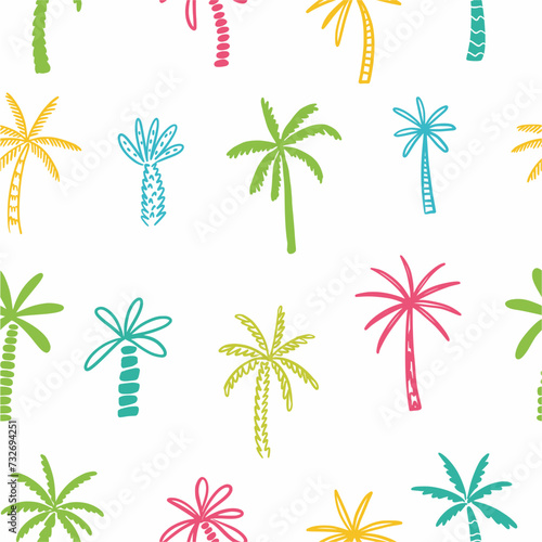 Vector pattern of palm trees  hand-drawn in the style of doodles