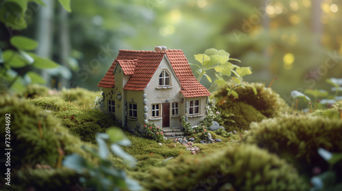Enchanted Abod: A Miniature House Amidst Verdant Moss