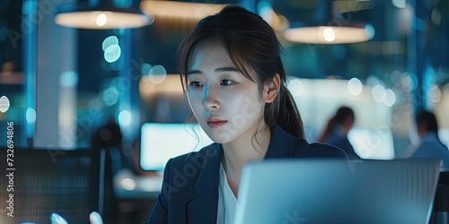 Asian Woman business executive working on laptop computer in a modern office