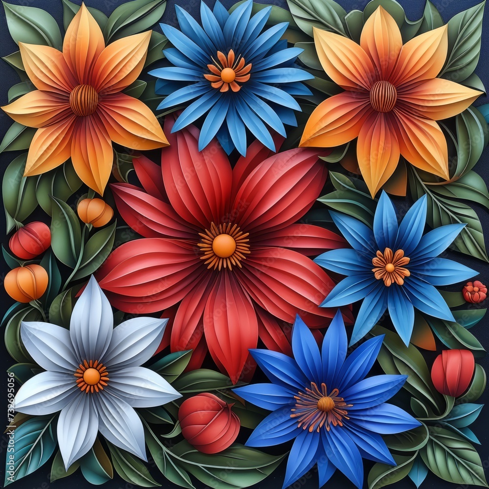 3D optical illusion featuring simplified floral elements 3D optical illusion featuring simplified floral elements