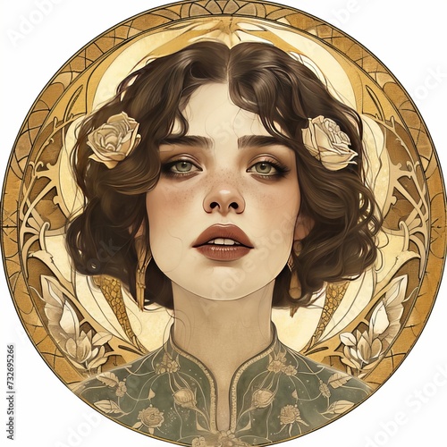 a poster in the style Art Nouveau with woman  face