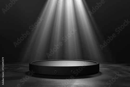 An black white empty podium scene for a product presentation with lights.