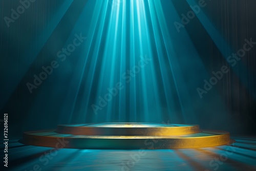 An empty podium scene for a product presentation with blue lights. photo