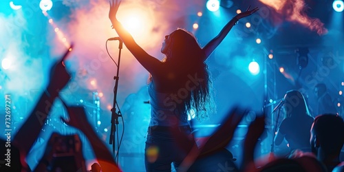 Diva performing on stage with a song and dance routine and lighting and smoke